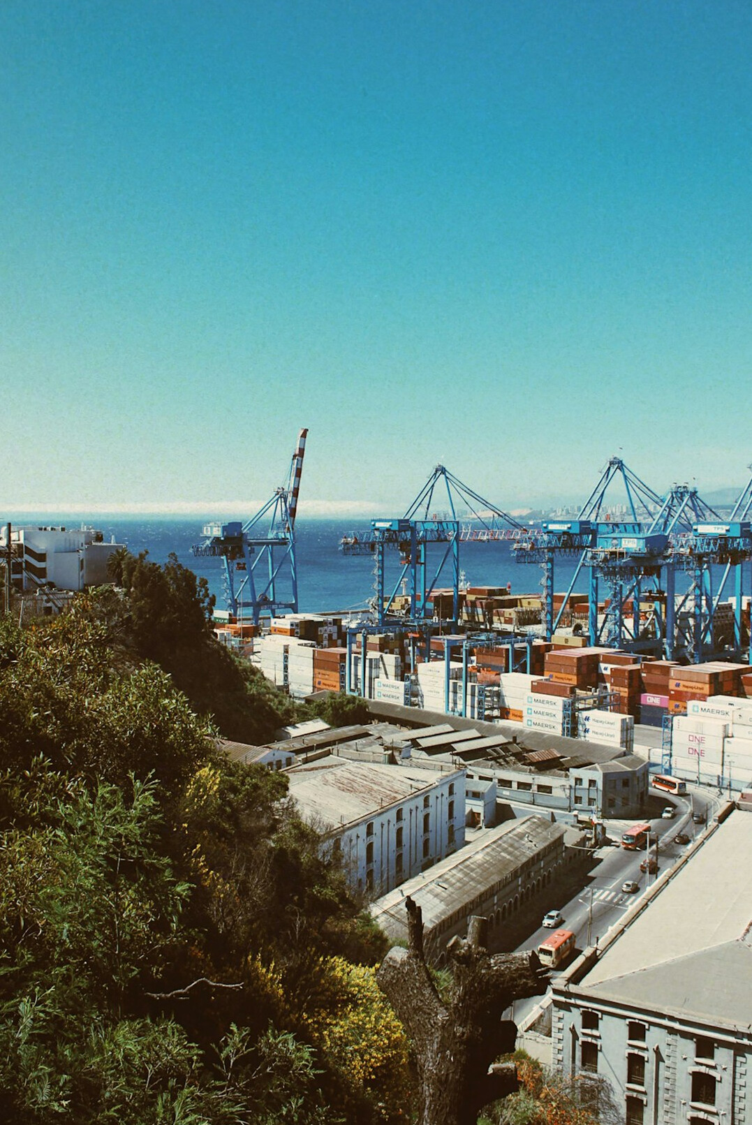 Neglected warehouse buildings along the port of Valparaíso