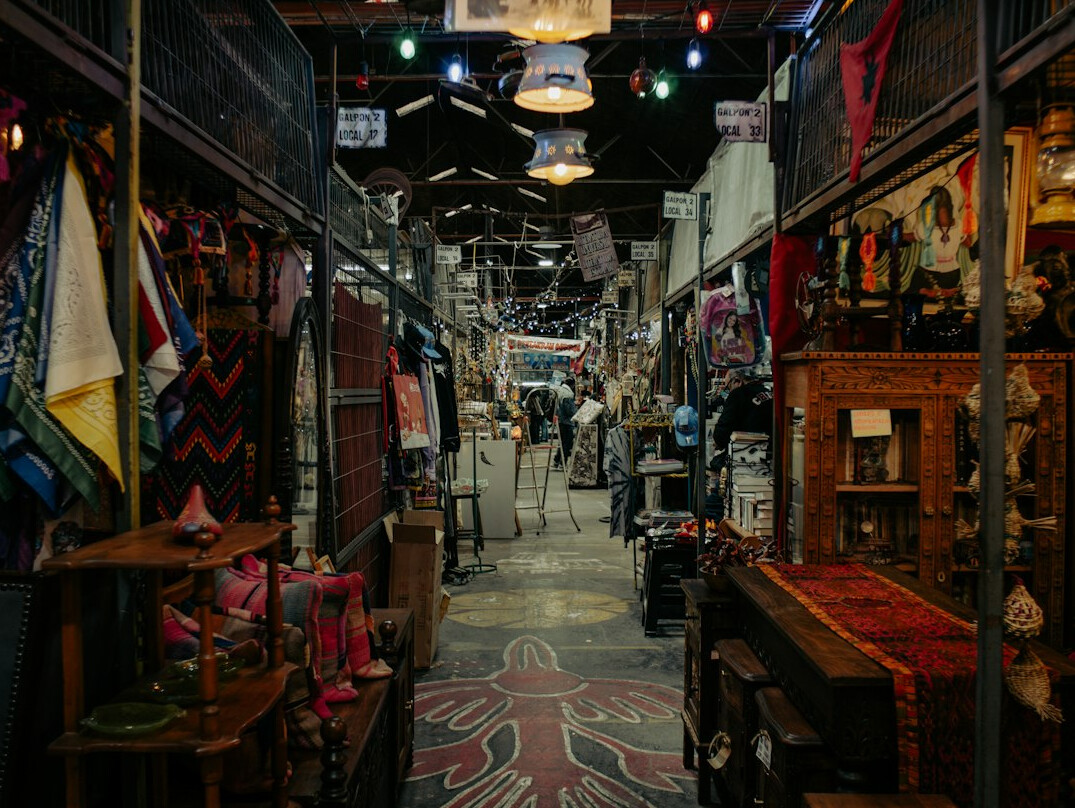 Empty stalls inside an old traditional market in Chile